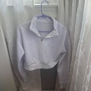 White Cropped Quarter Zip